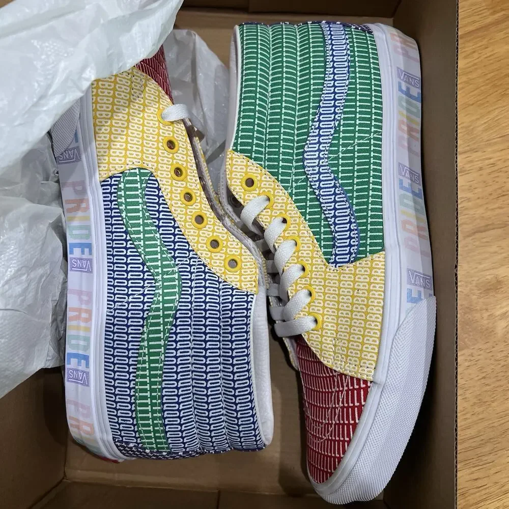 NEW MENS VANS SKATE SK-8 Hi PRIDE RAINBOW CANVAS SHOES‎ SIZE 10 Colorful